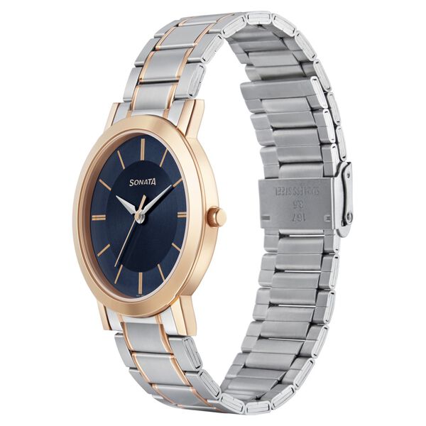 Sonata 77108KM02W Mens Blue Dial Stainless Steel Analog Quartz Watch