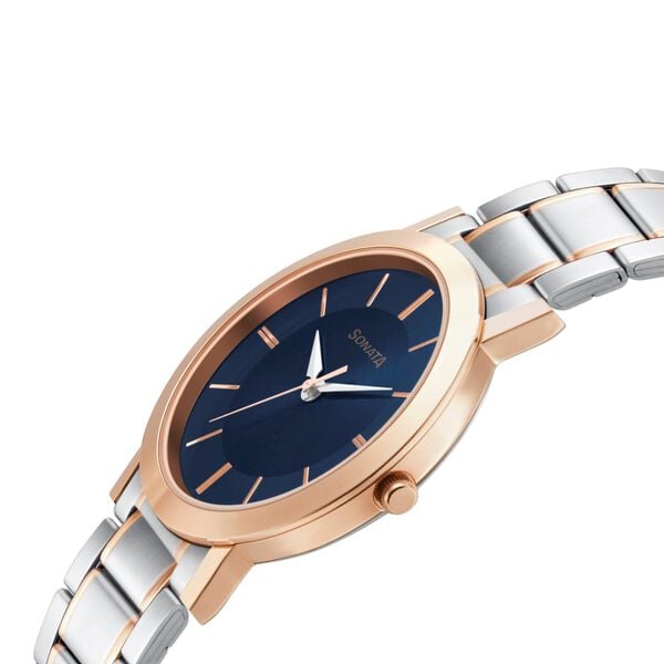 Sonata 77108KM02W Mens Blue Dial Stainless Steel Analog Quartz Watch