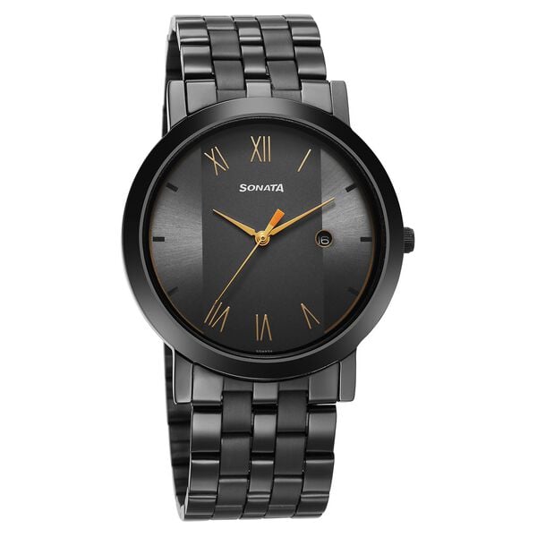 Sonata 77108NM01 Utsav Quartz Analog with Date Grey Dial Stainless Steel Strap Watch for Men