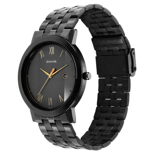 Sonata 77108NM01 Utsav Quartz Analog with Date Grey Dial Stainless Steel Strap Watch for Men
