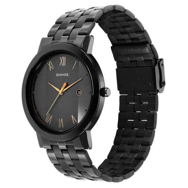 Sonata 77108NM01 Utsav Quartz Analog with Date Grey Dial Stainless Steel Strap Watch for Men