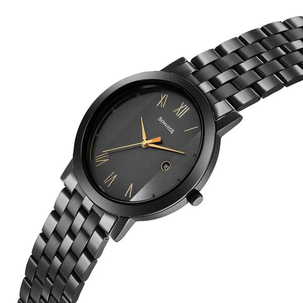 Sonata 77108NM01 Utsav Quartz Analog with Date Grey Dial Stainless Steel Strap Watch for Men