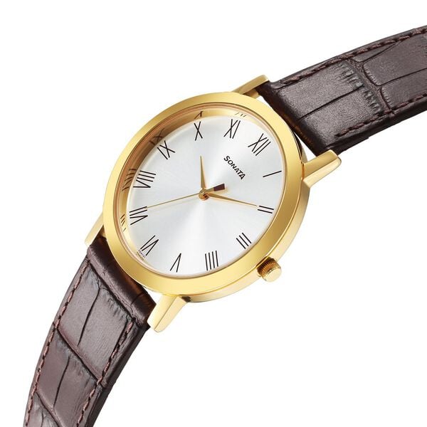 Sonata 77108YL01 Quartz Analog Silver Dial Men’s Watch with Brown Leather Strap