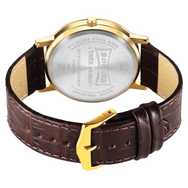 Sonata 77108YL01 Quartz Analog Silver Dial Men’s Watch with Brown Leather Strap