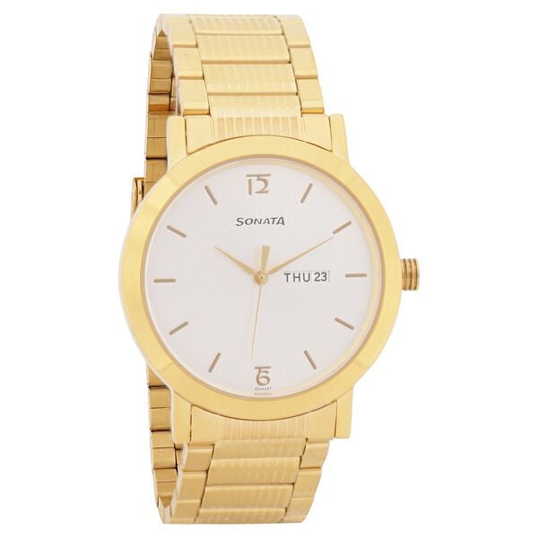 Sonata 77108YM02 Quartz Analog White Dial Men’s Watch with Stainless Steel Strap