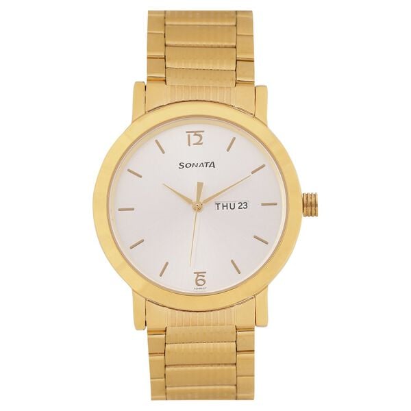 Sonata 77108YM02 Quartz Analog White Dial Men’s Watch with Stainless Steel Strap
