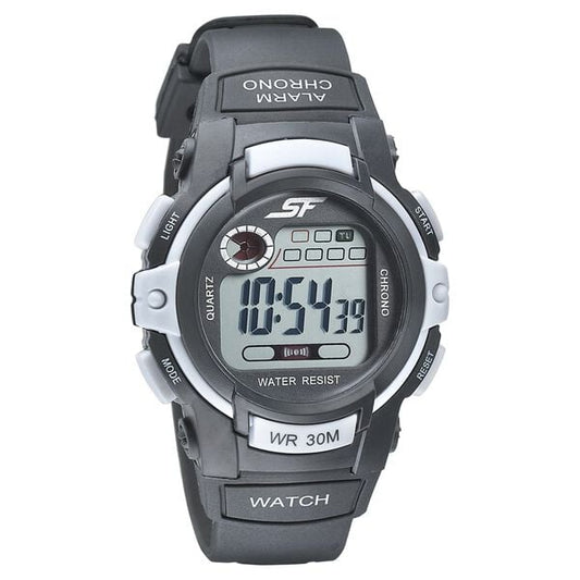 Sonata 77110PP02 Digital Grey Dial Black PU Strap Watch for Men