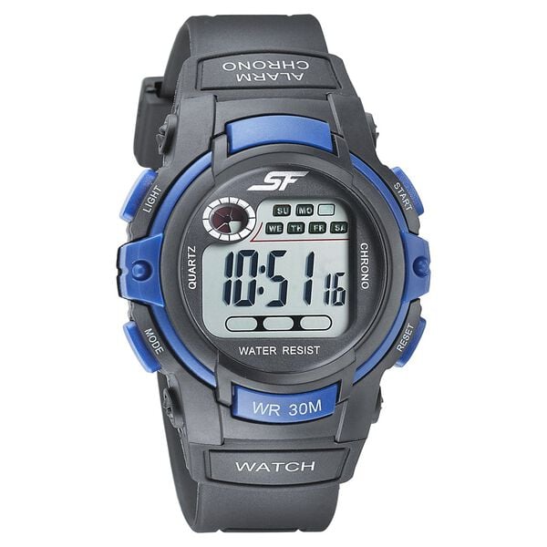 Sonata 77110PP03 SF Digital Black Dial Black PU Strap Watch for Men