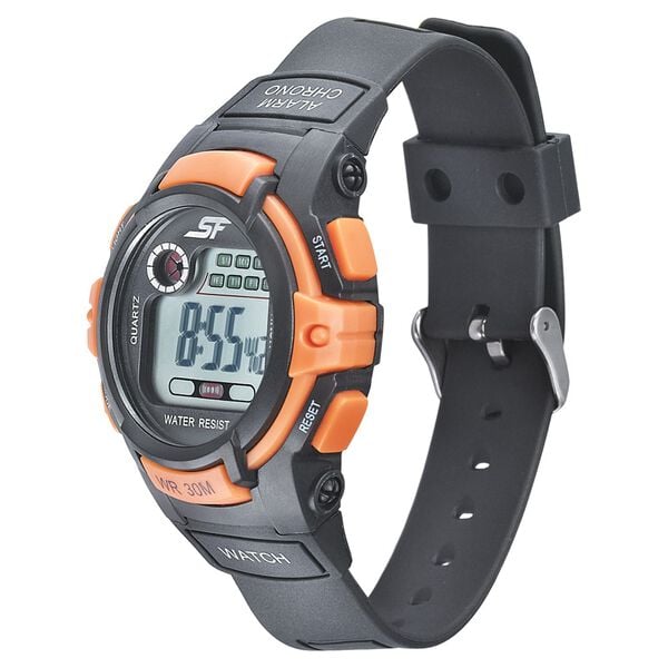 Sonata 77110PP04 SF Digital Black Dial Black PU Strap Watch for Men