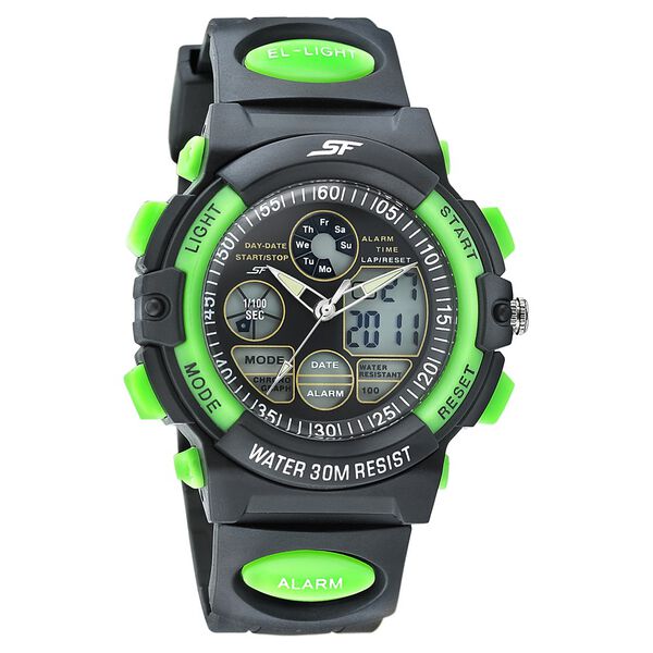 Sonata 77116PP02W SF Quartz Analog-Digital Black Dial Black PU Strap Watch for Men