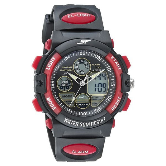 Sonata 77116PP03W SF Digital Black White PU Strap Watch for Men
