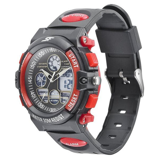 Sonata 77116PP03W SF Digital Black White PU Strap Watch for Men