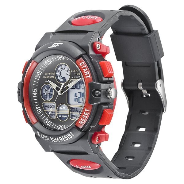 Sonata 77116PP03W SF Digital Black White PU Strap Watch for Men