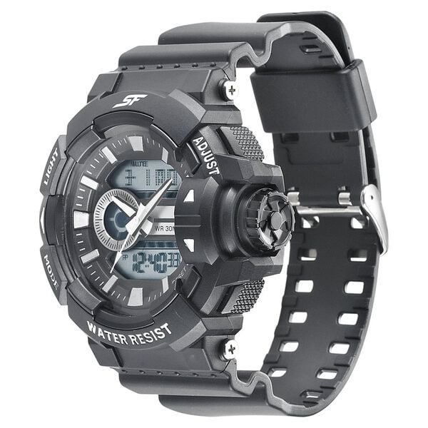 Sonata NT77118PP01W Men Analog Digital Quartz Black Dial PU Strap Watch