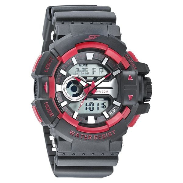 Sonata 77118PP02W Men’s Black & Red Analog-Digital Quartz Watch