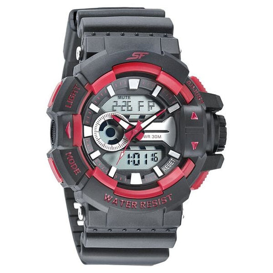 Sonata 77118PP02W Men’s Black & Red Analog-Digital Quartz Watch