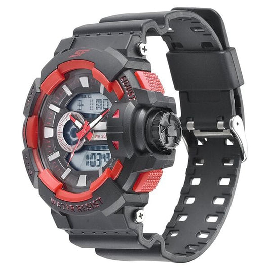 Sonata 77118PP02W Men’s Black & Red Analog-Digital Quartz Watch