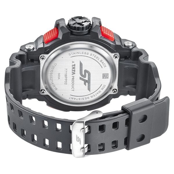 Sonata 77118PP02W Men’s Black & Red Analog-Digital Quartz Watch
