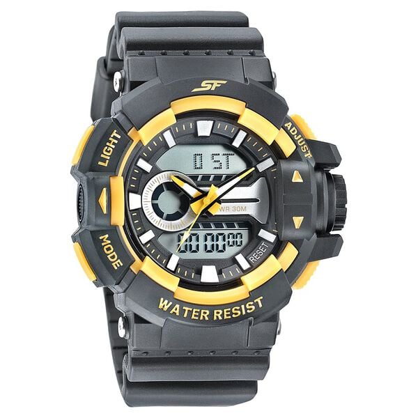 Sonata 77118PP03W SF Quartz Analog-Digital Black Dial Black PU Strap Watch for Men