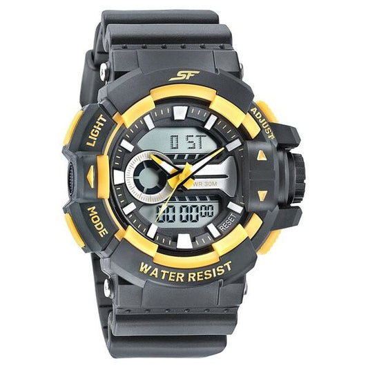 Sonata 77118PP03W SF Quartz Analog-Digital Black Dial Black PU Strap Watch for Men