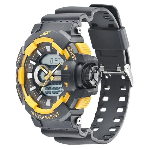 Sonata 77118PP03W SF Quartz Analog-Digital Black Dial Black PU Strap Watch for Men