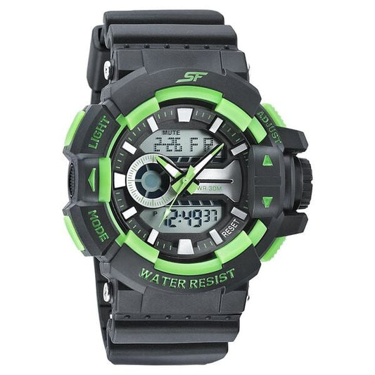 Sonata 77118PP04W SF Quartz Analog-Digital Black Dial Black PU Strap Watch for Men