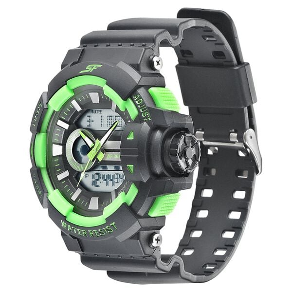 Sonata 77118PP04W SF Quartz Analog-Digital Black Dial Black PU Strap Watch for Men