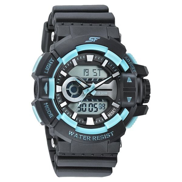 Sonata 77118PP05W SF Quartz Analog-Digital Black Dial Black PU Strap Watch for Men