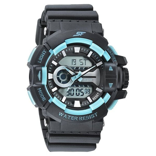 Sonata 77118PP05W SF Quartz Analog-Digital Black Dial Black PU Strap Watch for Men