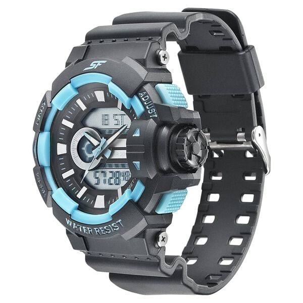 Sonata 77118PP05W Men’s Black Dial Analog-Digital PU Strap Quartz Watch