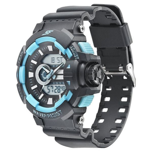 Sonata 77118PP05W Men’s Black Dial Analog-Digital PU Strap Quartz Watch