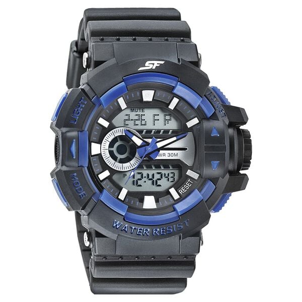 Sonata 77118PP06W SF Quartz Analog-Digital Black Dial Black PU Strap Watch for Men