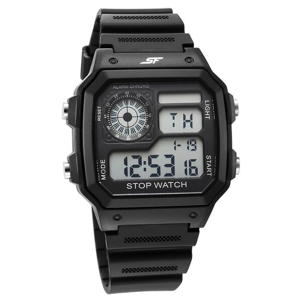 Sonata 77123PP01 Unisex Black Digital PU Strap SF-Hexa Watch