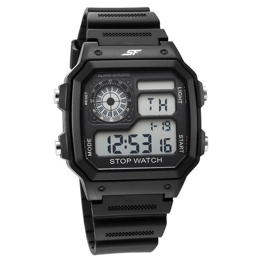 Sonata 77123PP01 Unisex Black Digital PU Strap SF-Hexa Watch