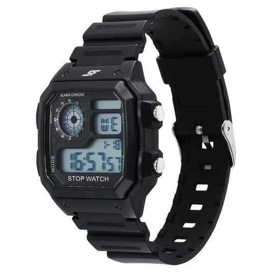 Sonata 77123PP01 Unisex Black Digital PU Strap SF-Hexa Watch