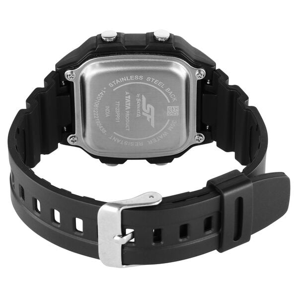 Sonata 77123PP01 Unisex Black Digital PU Strap SF-Hexa Watch