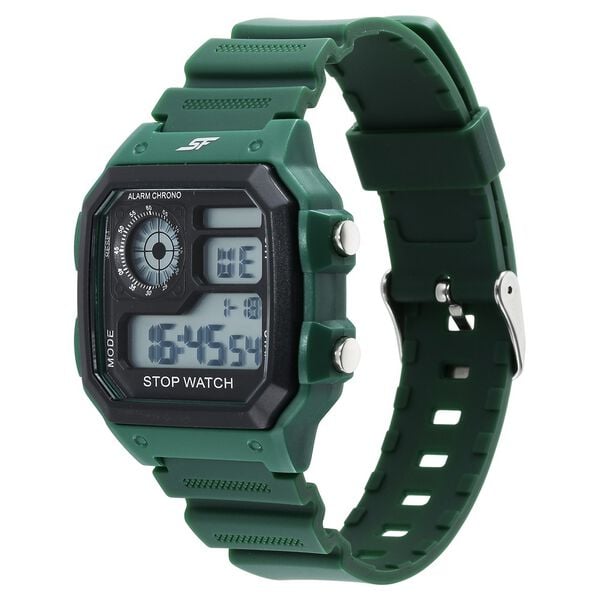 Green digital watch with a Green strap on a white background