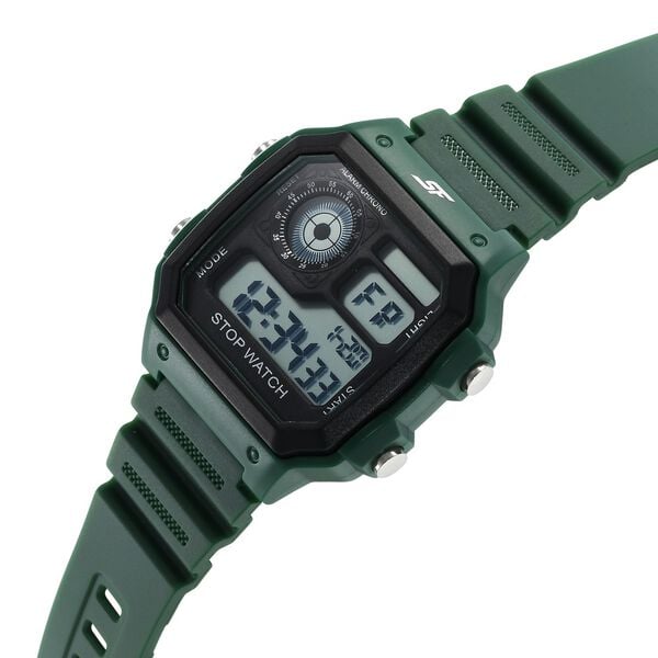 Sonata 77123PP03 Unisex Green Digital PU Strap Watch