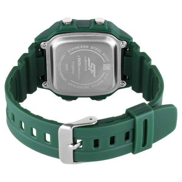 Sonata 77123PP03 Unisex Green Digital PU Strap Watch