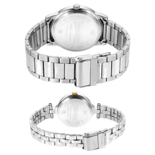 Sonata 7712587040BM01 Silver Dial Stainless Steel Couple’s Analog Watch Set