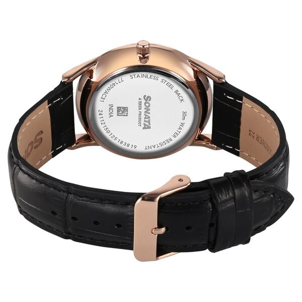 Sonata 77140WL02 Quartz Analog Green Dial Leather Strap Watch for Men