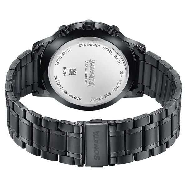 Sonata 77145NM01 Quartz Multifunction Black Dial Stainless Steel Watch for Men