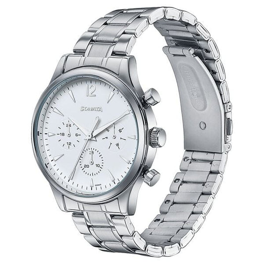 Sonata 77146SM01 Wedding Edit Quartz Analog Multifunction Men Watch with Silver Dial and Silver Stainless Steel Strap