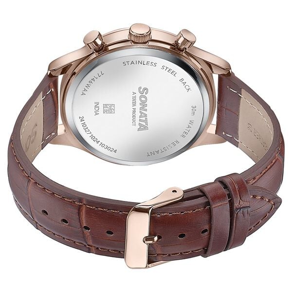 Sonata 77146WL01 Wedding Edit Quartz Multifunction Men Watch with Pink Dial and Brown Leather Strap