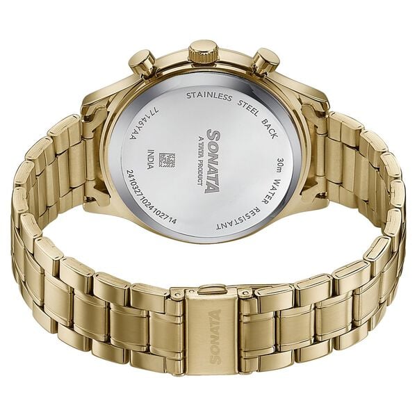 Sonata 77146YM02 Wedding Edit Quartz Multifunction Men Watch with Green Dial and Champagne Stainless Steel Strap