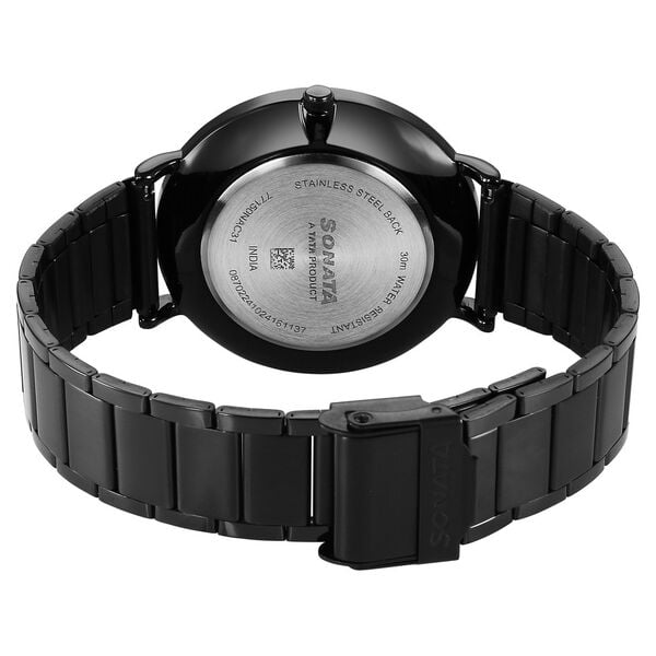 Sonata 77150NM01 Quartz Analog Black Dial Stainless Steel Watch for Men