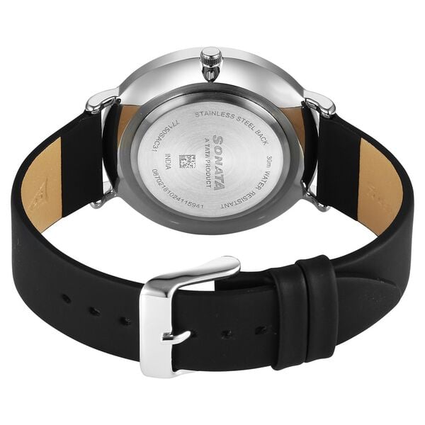 Sonata 77150SL02 Quartz Analog Black Dial Leather Strap Watch for Men