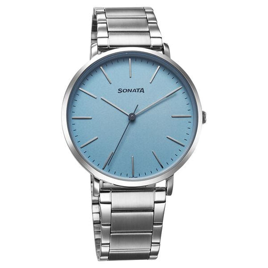 Sonata 77150SM02 Men Ascent Quartz Blue Dial Stainless Steel Watch