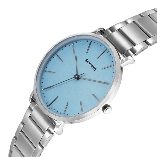 Sonata 77150SM02 Men Ascent Quartz Blue Dial Stainless Steel Watch