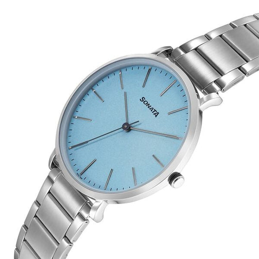 Sonata 77150SM02 Men Ascent Quartz Blue Dial Stainless Steel Watch